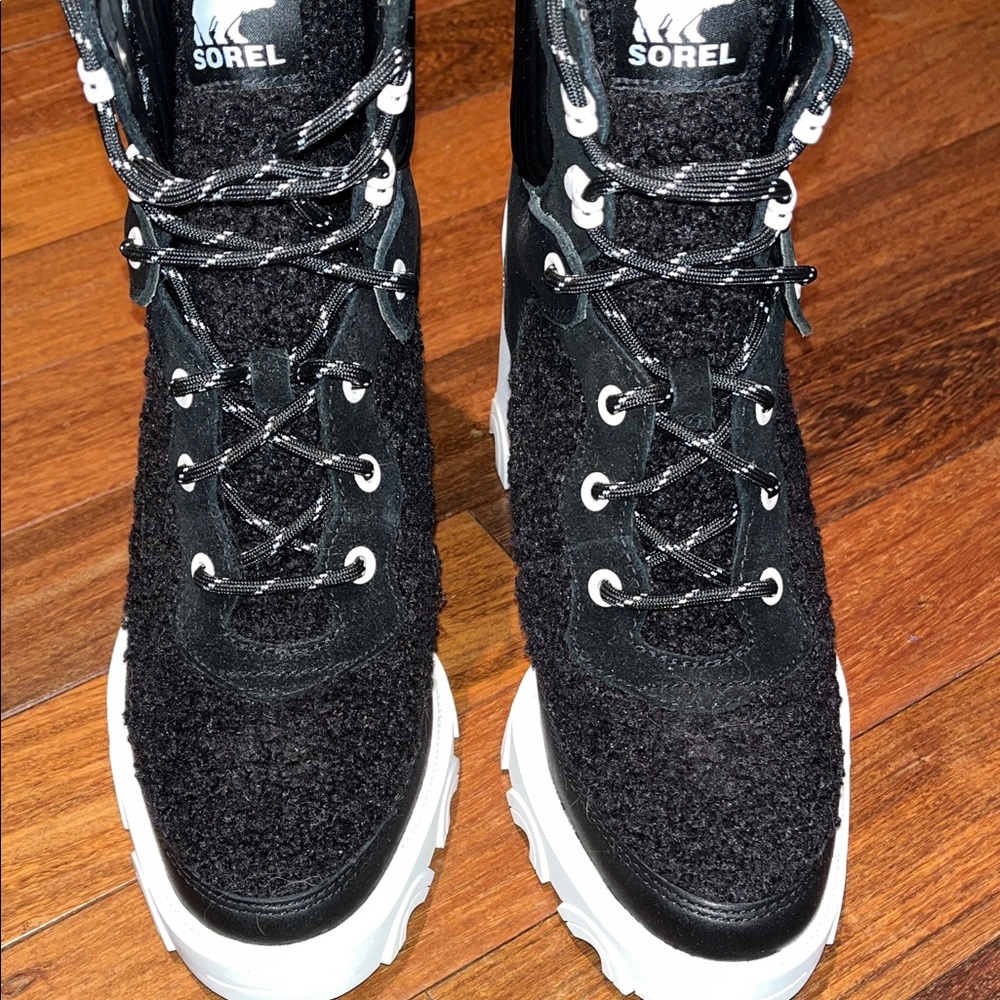 Sorel Black and White Lace-Up Boots - Picture 3 of 7